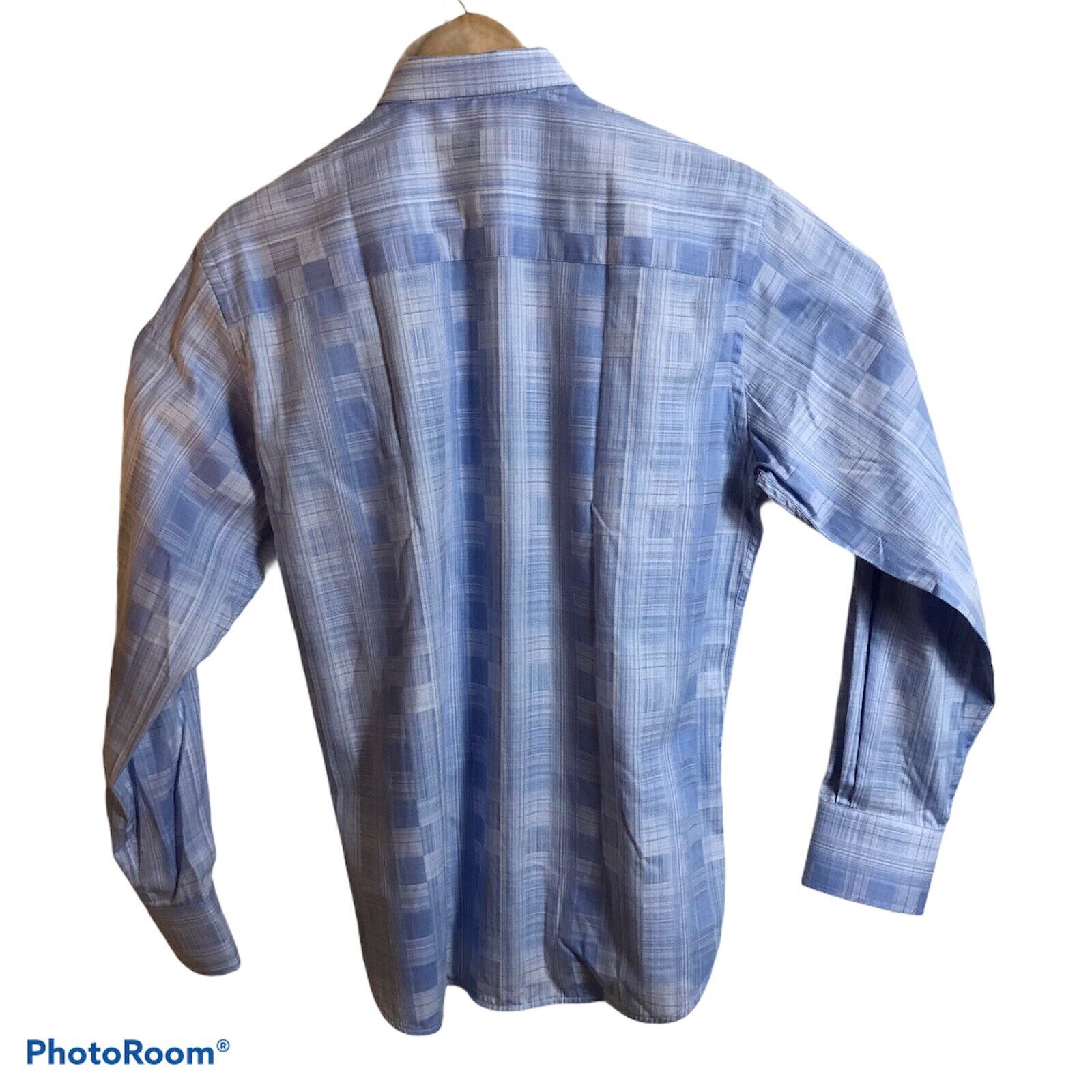 Visconti Black Mens Modern Subtle Plaid Long Sleeve Shirt Blue Sz Medium $125 — image 4 of 5